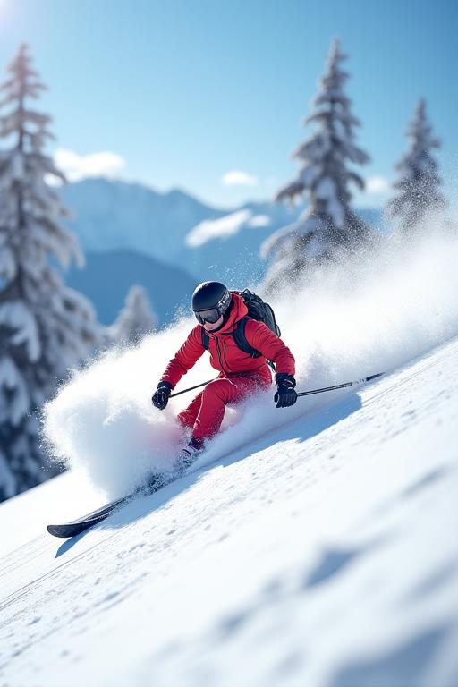 Foto eines Skifahrers in Kitzbühel, der elegant den Hang hinabfährt, verschneite Landschaft